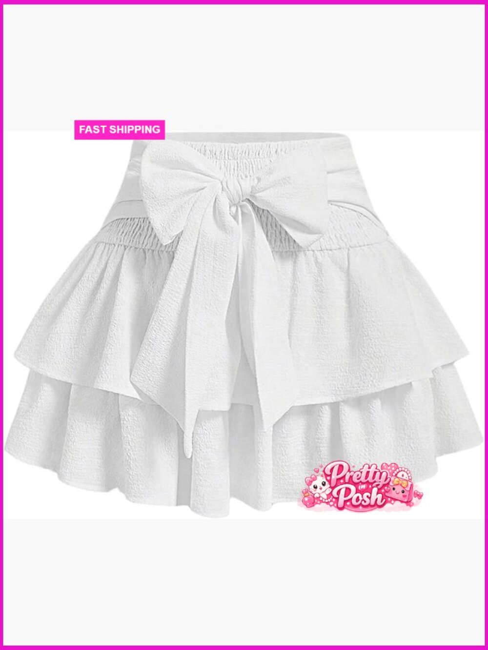 Bow Front Mini Skirt High Shirred Waist Layered Ruffle Hem Short Cake Skirt